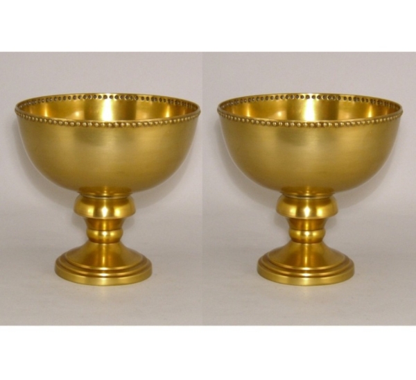 Picture of Compote Bowl Vase Gold Aluminum Bead Border Pedestal Base  Set/2 | 8"D x 7.75"H | Item No. 51452