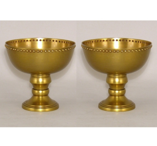 Picture of Antique Gold Compote Bowl Bead Border on Top Rim Set/2 | 6"D x 5.75"H | Item No. 51453  FREE SHIPPING