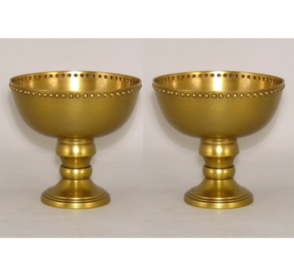 Picture of Compote Bowl Vase Gold Aluminum Bead Border Pedestal Base  Set/2 | 6"D x 5.75"H | Item No. 51453