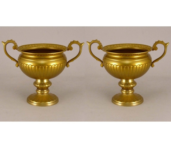 Picture of Compote Bowl  Vase Gold Aluminum Handles Fluted Pedestal Base Set/2  | 6"D x 5.5"H | Item No. 51478