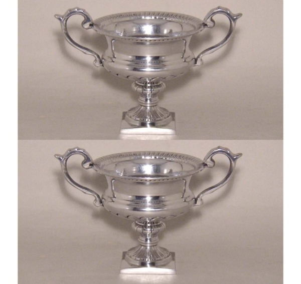 Picture of Nickel Plated Pedestal Compote Bowl  Handles  Set/2 | 6"D x 5"H | Item No. 51374  FREE SHIPPING
