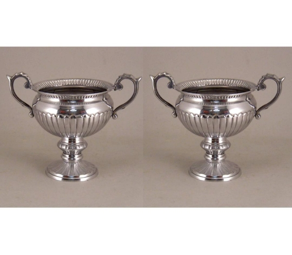 Picture of Compote Bowl Vase Polished Aluminum Handles Round Pedestal Base  Set/2 | 6"D x 5.5"H | Item No. 51378