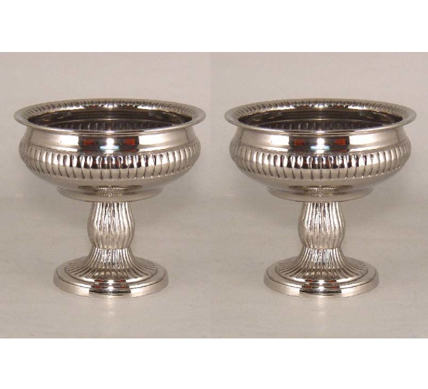 Picture of Compote Bowl Vase Nickel Plated Aluminum Pedestal Ribbed  Set/2 | 6"D x 5.5"H | Item No. 51383