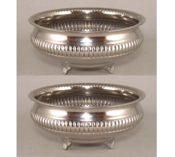 Picture of Compote Bowl Vase Nickel Plated Aluminum 3-Legs Ribbed  Set/2 | 8"D x 3.75"H | Item No. 51385X SOLD AS IS