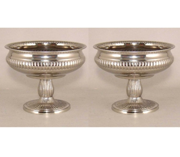 Picture of Compote Bowl Vase Nickel Plated Aluminum Pedestal Ribbed Set/2 | 8"D x 6"H | Item No. 51382X | SOLD AS IS