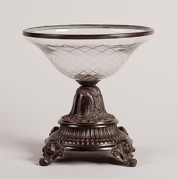 Picture of 12.5"Wx12.5"H  Bronze Finish on BRASS Base with Cut Glass Bowl + Decorative Ring  Item No. 76396