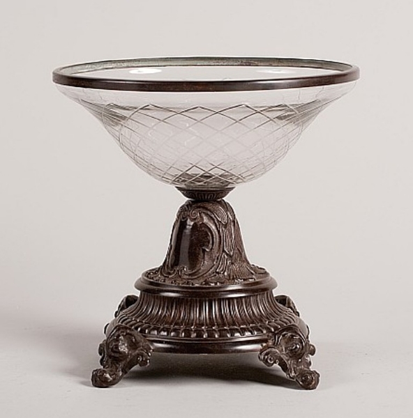 Picture of Bronze Finish on BRASS Base with Cut Glass Bowl + Decorative Ring |12.5"Wx12.5"H |   Item No. 76396