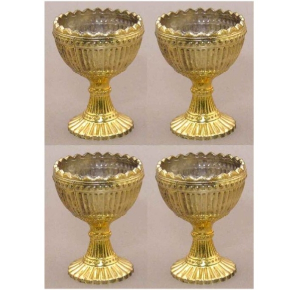 Picture of Gold Mercury Glass Bowl Dry Flower Arrangement Chalice Set/4 | 3.5"Dx5"H | Item No. 16057