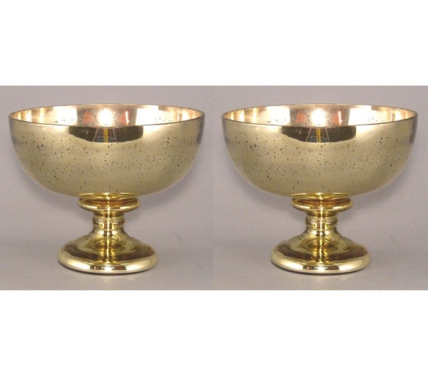 Picture of Gold Mercury Glass Bowl Dry Flower Arrangement Smooth on Pedestal Set/2  | 6.75"Dx5.25"H |   Item No.16003 SOLD AS IS