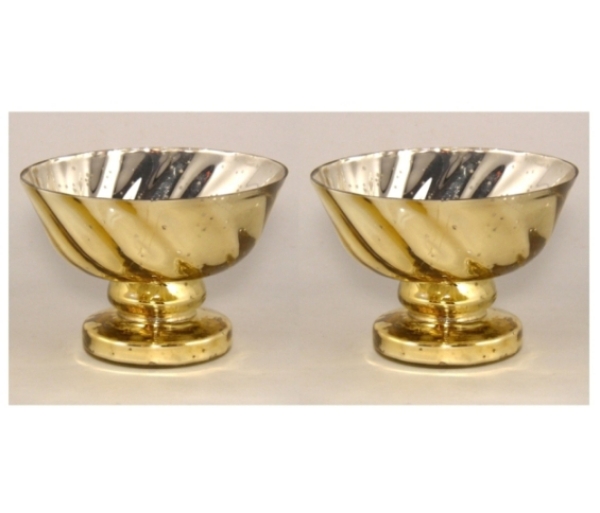 Picture of Gold Bowl Vase Mercury Glass Dry Flower Arrangement Swirl Pattern  Set/2  | 6"Dx4.5"H | Item No. 16104