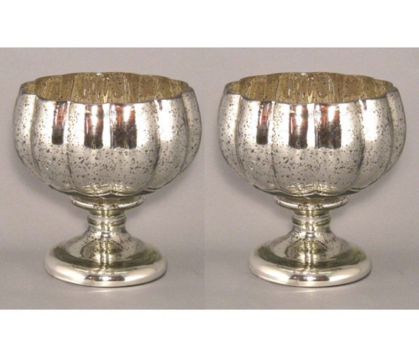 Picture of IMPERFECT Silver Mercury Glass Bowl Dry Flower Arrangement  Lotus Shape Set/2 | 5"Dx5.5"H |  Item No. 16017 See description