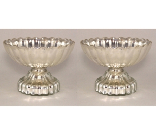 Picture of Silver Bowl Mercury Glass Dry Flower Arrangement Petal Design Set/2 | 6"Dx4.5"H | Item No. 16130