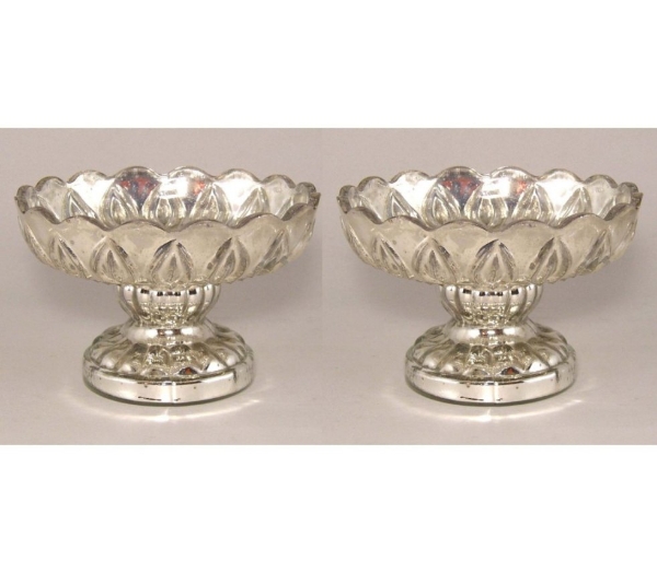 Picture of Silver Bowl Mercury Glass Dry Flower Arrangement  Low Tray Top Set/2 | 6"Dx4"H |  Item No. 16133