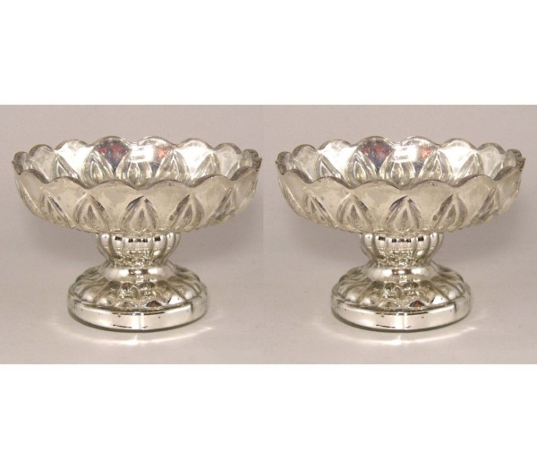 Picture of Silver Bowl Mercury Glass Dry Flower Arrangement  Low Tray Top Set/2 | 6"Dx4"H |  Item No. 16133X