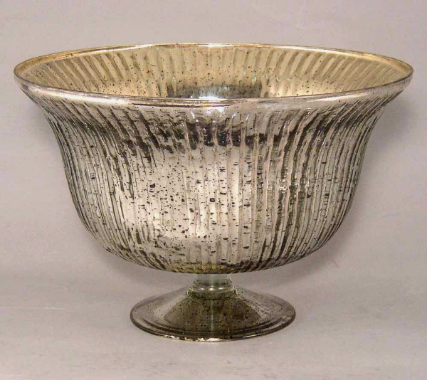 Picture of Silver Bowl Mercury Glass Dry Flower Arrangement with Lines | 10"Dx6.5"H | Item No. 16014