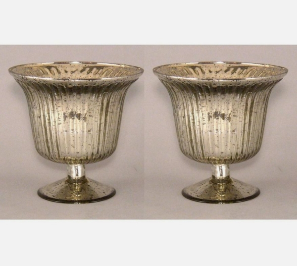 Picture of Silver Bowl Mercury Glass Dry Flower Arrangement with Lines Set/2 | 6"Dx5.5"H |  Item No. 16016