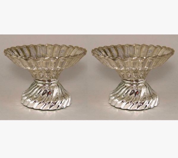 Picture of Silver Bowl Mercury Glass Dry Flower Arrangement Ribbed Pattern Set/2 | 6"Dx4.5"H |  Item No. 16127