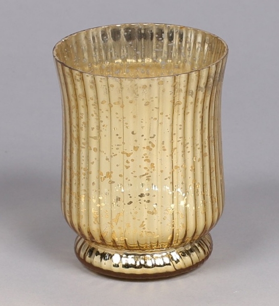 Picture of Gold Mercury Glass Hurricane Vase with Lines Set/2 | 3.25"Dx4.25"H |  Item No. 16056
