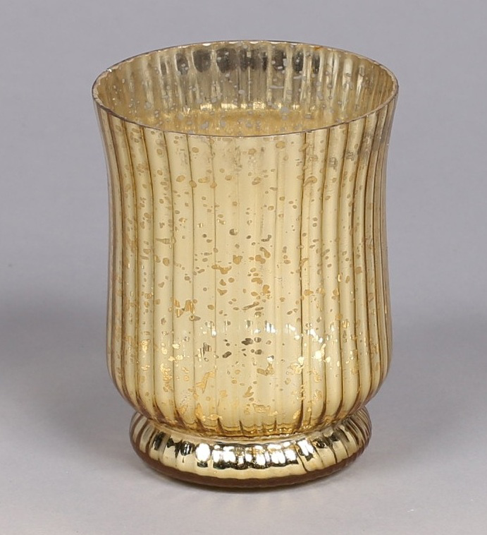 Gold mercury glass hurricane shape vase with lines 4.25"H 16056,Uniquely Yours. Transform your