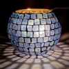 Picture of Cobalt Blue Mosaic Votive on Silver Base Pair #K90361  5"Dx6"H