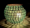 Picture of Green Mosaic Votive on Brass Base Pair #K90370   5"x6"H