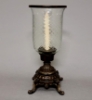 Picture of Bronze Patina on Brass Candle Holder Embossed with Mesh Cut Glass Shade  | 6.5"Dx16.25"H |  Item No. K83103