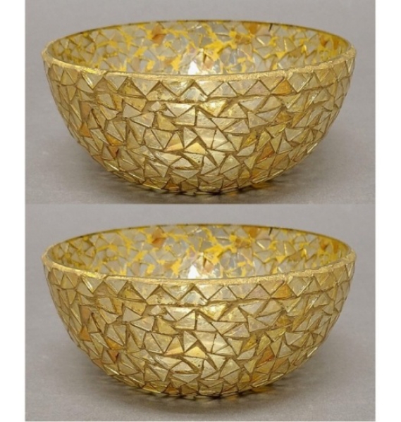 Picture of Gold Mosaic Glass Bowl  with Gold Color Chips Set/2 | 6"Dx2.5"H |  Item No. 66103