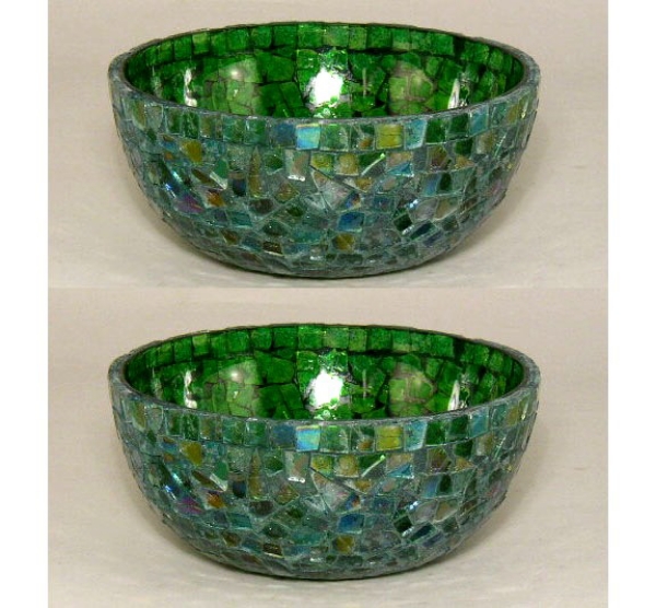 Picture of Green Mosaic Glass Bowl with Green Chips Set/2 | 6"Dx2.5"H | Item No. 67103