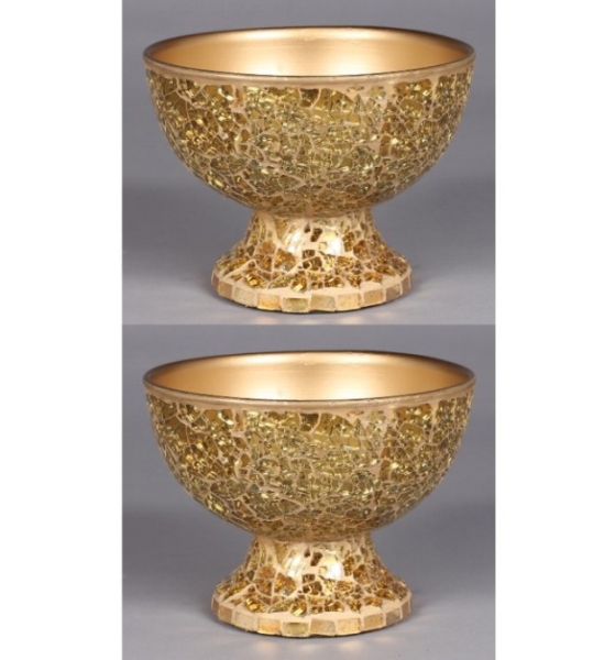 Picture of Gold Mosaic Bowl Compote Vase Half Round  Set/2  | 6.5"Dx5"H |  Item No. 24306