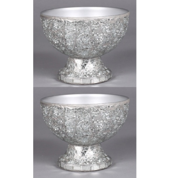 Picture of Silver Mosaic Bowl Compote Vase Half Round Set/2  | 6.5"Dx5"H |  Item No. 24316  FREE SHIPPING