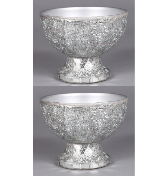 Picture of Silver Mosaic Bowl Compote Vase Half Round Set/2  | 6.5"Dx5"H |  Item No. 24316