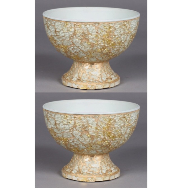 Picture of Sea Green Mosaic Bowl Compote Vase Half Round Set/2 | 6"Dx5"H |  Item No. 24326