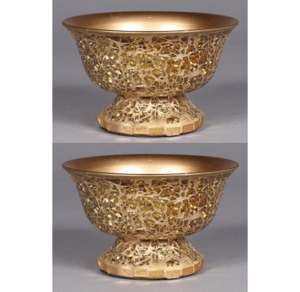 Picture of Gold Mosaic Bowl Compote Vase Revere Shape  Set/2 | 6"Dx4"H | Item No. 24303