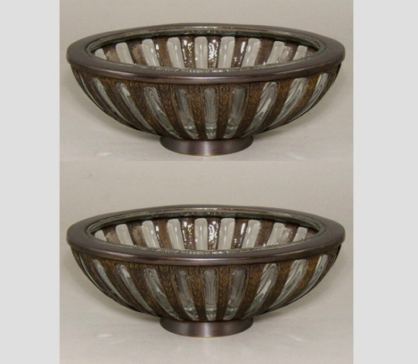 Picture of Glass and Bronze Metal Bowl Oval Floral Centerpiece  Set/2 | 6.5"x9"x3"H |  Item No. 33210