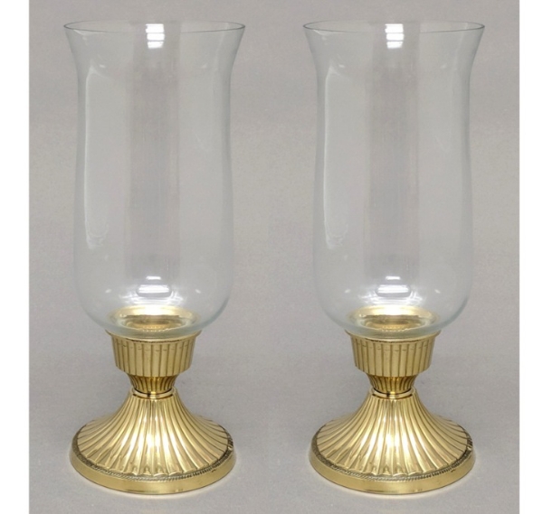 Picture of Brass Candle Holder  with  Clear Glass Shade Set/2  | 5"Dx10.5"H |  Item No. 99546A
