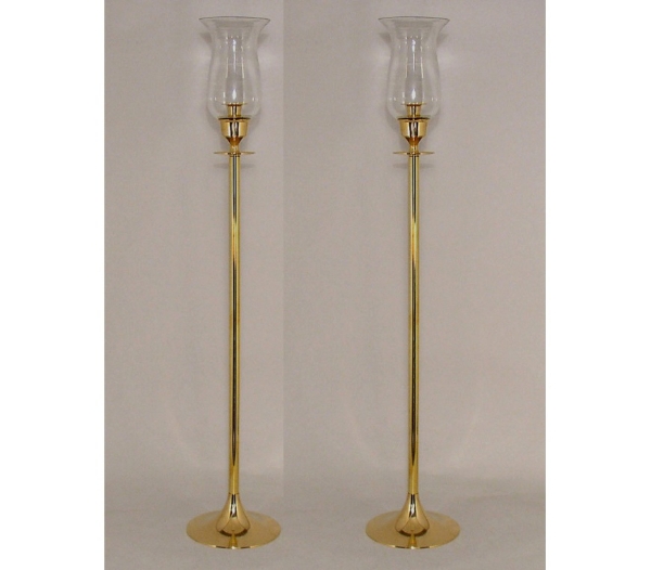 Picture of Brass  Floral Stand or Candle Holder  with Clear Glass Shade Set/2  | 6"Dx37"H |  Item No. 99571