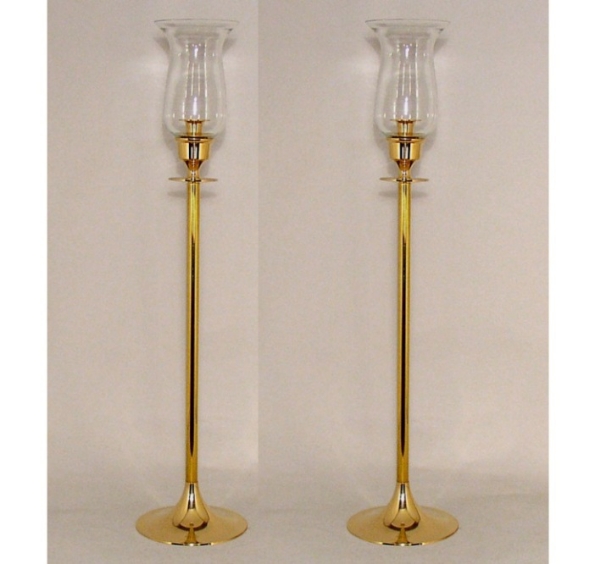 Picture of Brass Floral Stand 0r Candle Holder with Clear Glass Shade Set/2  | 6"Dx31"H |  Item No. 99572