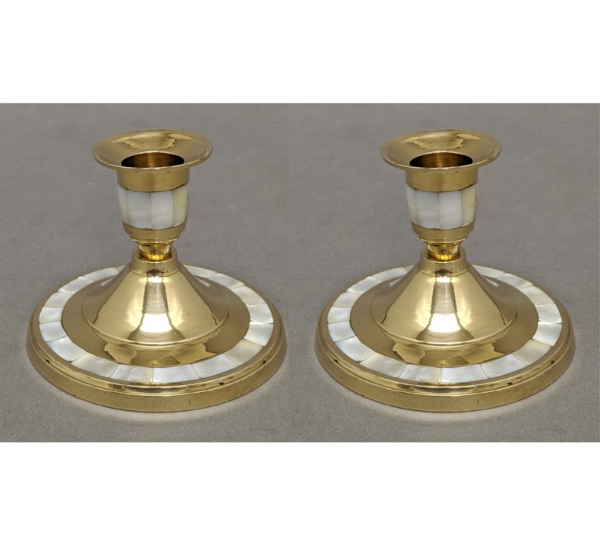 Candle holder,Vintage brass  and mother of pearl candle holder Vintage  brass  Candlestick holder