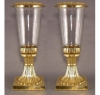 Picture of Brass Candle Holder Square Base with Clear Glass Shade and Decorative Ring Set/2 | 7.5"Dx19"H |  Item No. 19015