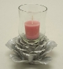 Picture of Silver Ceramic Candle Holders Shaped Like Peony Flower with 25-Petals  Set/2  | 5.75"Dx3"H |  Item No. 71031