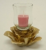 Picture of Gold Ceramic Candle Holders Shaped Like Peony Flower with 25-Petals  Set/2  | 5.75"Dx3"H |  Item No. 71041
