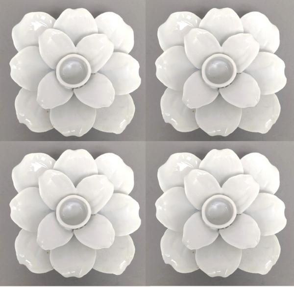 Picture of White Ceramic Candle Holder Square shaped Flower with 12-Petals  Set/4   | 4"Sq x 2.5"H |  Item No. 71002