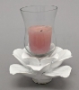 Picture of Set/4 White Ceramic Candle Holder Square shaped Flower with 12-Petals  | 4"Sq x 2.5"H |  Item No. 71002