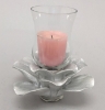 Picture of Set/4 Silver Ceramic Candle Holder Square shaped Flower with 12-Petals   | 4"Sq x 2.5"H |  Item No. 71032