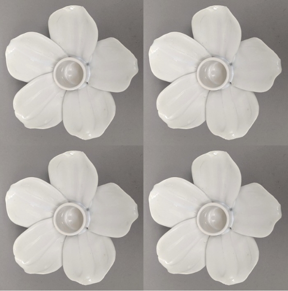Picture of White Ceramic Candle Holder Shaped like a Flower with 5-Petals  Set/4   | 4"Sq x 2.5"H |  Item No. 71003