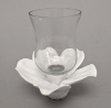 Picture of Set/4 White Ceramic Candle Holder Shaped like a Flower with 5-Petals   | 4"Sq x 2.5"H |  Item No. 71003