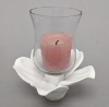 Picture of Set/4 White Ceramic Candle Holder Shaped like a Flower with 5-Petals   | 4"Sq x 2.5"H |  Item No. 71003