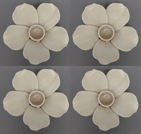 Picture of Ivory Ceramic Candle Holder Shaped like a Flower with 5-Petals  Set/4   | 4"Sq x 2.5"H |  Item No. 71023