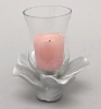 Picture of Set/4 Silver Ceramic Candle Holder Shaped like a Flower with 5-Petals  | 4"Sq x 2.5"H |  Item No. 71033
