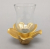 Picture of Set/4 Gold Ceramic Candle Holder Shaped like a Flower with 5-Petals  | 4"Sq x 2.5"H |  Item No. 71043
